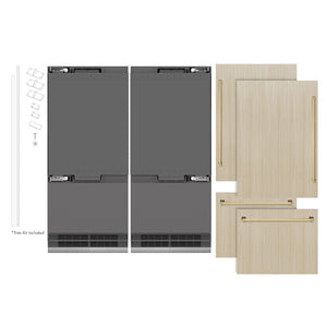 ZLINE Autograph Edition 72 in. 39.6 cu. ft. Panel Ready French Door Built-In Bottom Freezer Refrigerator with Water Dispensers and Ice Makers with Graphite Gray Interior and Polished Gold Accents (GRBITZ-72-G)