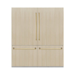 ZLINE Autograph Edition 72 in. 39.6 cu. ft. Panel Ready French Door Built-In Bottom Freezer Refrigerator with Water Dispensers and Ice Makers with Graphite Gray Interior and Polished Gold Accents (GRBITZ-72-G)
