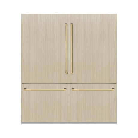 ZLINE Autograph Edition 72 in. 39.6 cu. ft. Panel Ready French Door Built-In Bottom Freezer Refrigerator with Water Dispensers and Ice Makers with Graphite Gray Interior and Polished Gold Accents (GRBITZ-72-G)