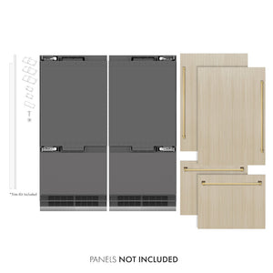 ZLINE Autograph Edition 72 in. 39.6 cu. ft. Panel Ready French Door Built-In Bottom Freezer Refrigerator with Water Dispensers and Ice Makers with Graphite Gray Interior and Polished Gold Accents (GRBITZ-72-G)