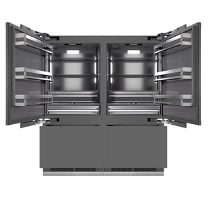 ZLINE Autograph Edition 72 in. 39.6 cu. ft. Panel Ready French Door Built-In Bottom Freezer Refrigerator with Water Dispensers and Ice Makers with Graphite Gray Interior and Matte Black Accents (GRBITZ-72-MB)