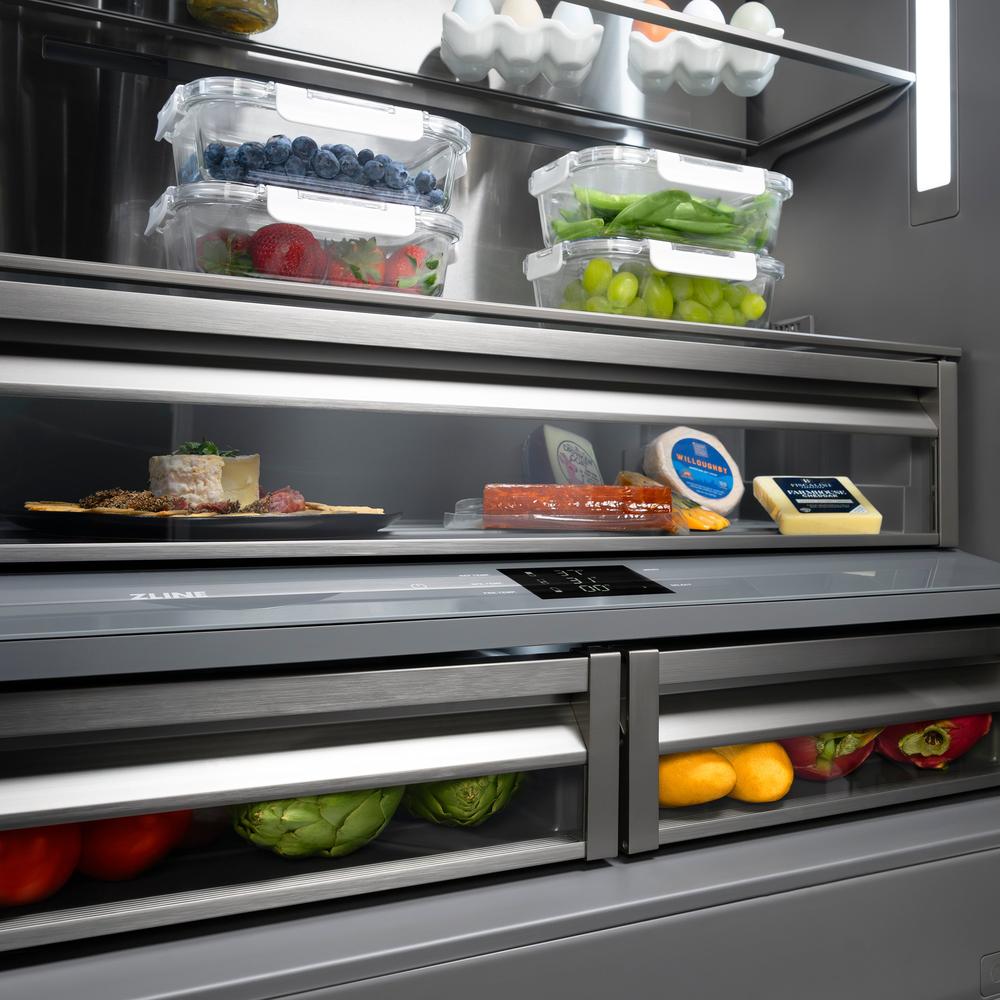 ZLINE 36 in. 19.6 cu. ft. Panel Ready French Door Built-In Bottom Freezer Refrigerator with Water Dispenser and Ice Maker with Graphite Gray Interior (GRBIV-36)