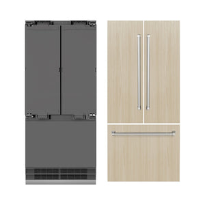 ZLINE 36 in. 19.6 cu. ft. Panel Ready French Door Built-In Bottom Freezer Refrigerator with Water Dispenser and Ice Maker with Graphite Gray Interior (GRBIV-36)