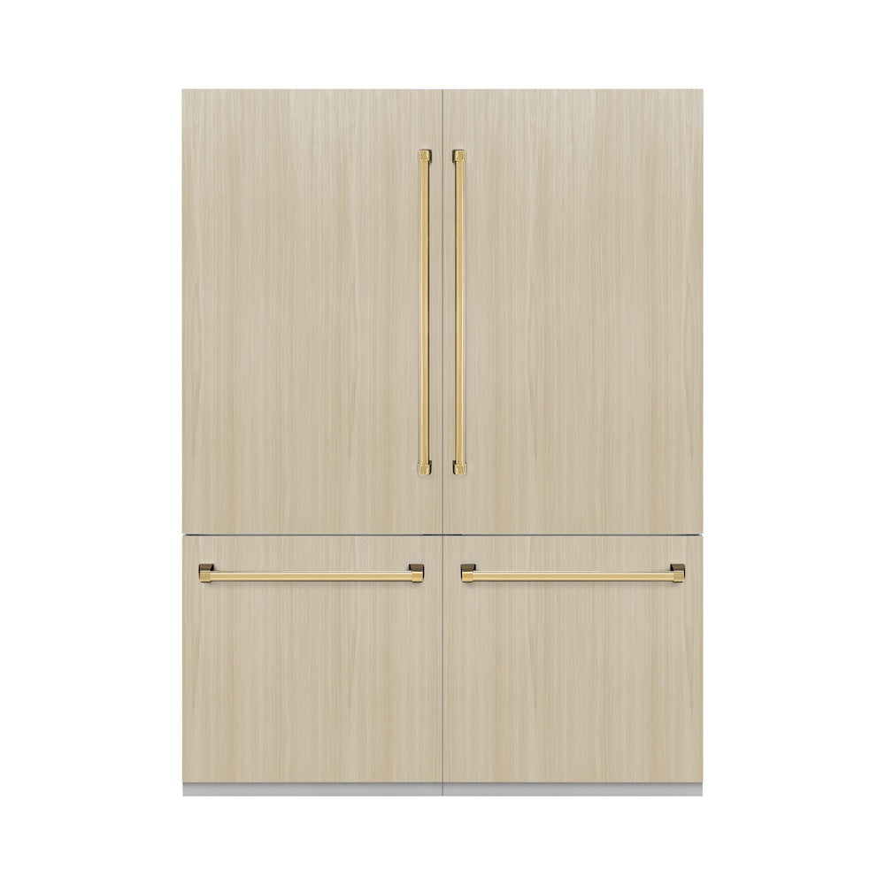 ZLINE Autograph Edition 60 in. 32.2 cu. ft. Panel Ready French Door Built-In Bottom Freezer Refrigerator with Water Dispenser and Ice Maker with Graphite Gray Interior and Polished Gold Accents (GRBIVZ-60-G)