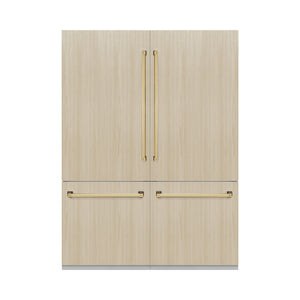 ZLINE Autograph Edition 60 in. 32.2 cu. ft. Panel Ready French Door Built-In Bottom Freezer Refrigerator with Water Dispenser and Ice Maker with Graphite Gray Interior and Polished Gold Accents (GRBIVZ-60-G)