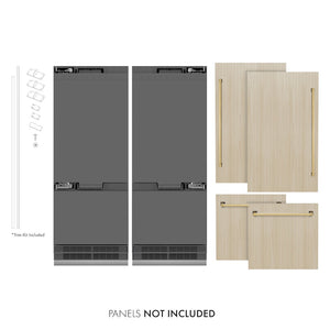 ZLINE Autograph Edition 60 in. 32.2 cu. ft. Panel Ready French Door Built-In Bottom Freezer Refrigerator with Water Dispenser and Ice Maker with Graphite Gray Interior and Polished Gold Accents (GRBIVZ-60-G)