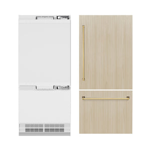 ZLINE Autograph Edition 36 in. 19.8 cu. ft. Panel Ready Built-In Bottom Freezer Refrigerator with Water Dispenser and Ice Maker with Polished Gold Accents (RBITZ-36-G)