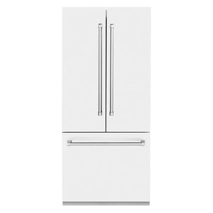 ZLINE 36 in. 19.6 cu. ft. French Door Built-In Bottom Freezer Refrigerator with Water Dispenser and Ice Maker in White Matte (RBIV-WM-36)