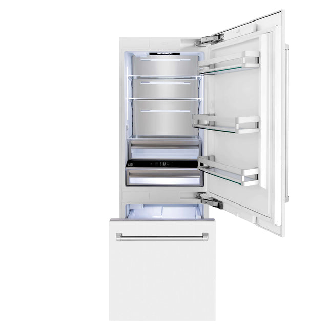 ZLINE 30 in. 16.1 cu. ft. Built-in 2-Door Bottom Freezer Refrigerator with Internal Water and Ice Dispenser in White Matte (RBIV-WM-30)