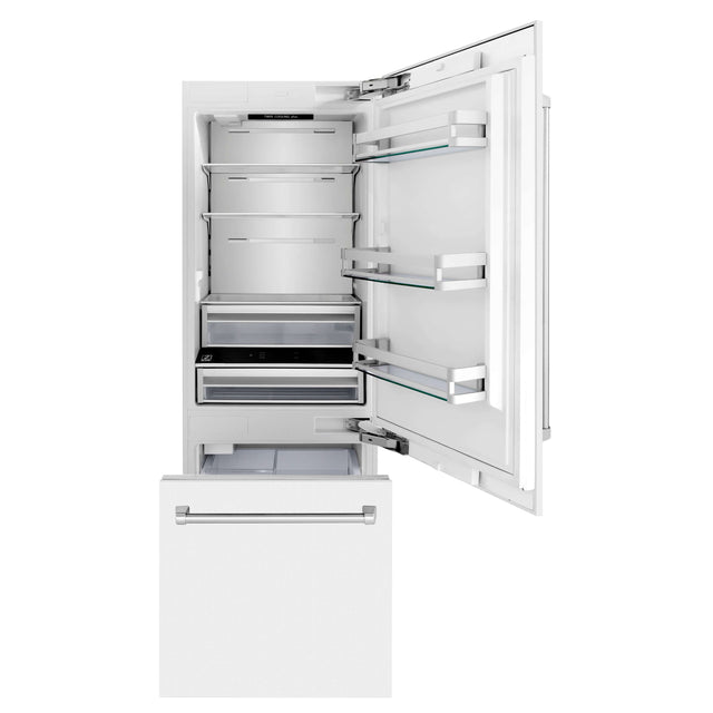 ZLINE 30 in. 16.1 cu. ft. Built-in 2-Door Bottom Freezer Refrigerator with Internal Water and Ice Dispenser in White Matte (RBIV-WM-30)