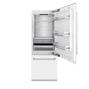 ZLINE 30 in. 16.1 cu. ft. Built-In Bottom Freezer Refrigerator with Water Dispenser and Ice Maker in White Matte (RBIV-WM-30)