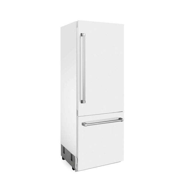 ZLINE 30 in. 16.1 cu. ft. Built-in 2-Door Bottom Freezer Refrigerator with Internal Water and Ice Dispenser in White Matte (RBIV-WM-30)