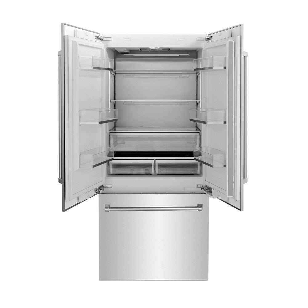 ZLINE 36 in. 19.6 cu. ft. Panel Ready French Door Built-In Bottom Freezer Refrigerator with Water Dispenser and Ice Maker (RBIV-36)