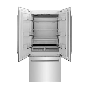 ZLINE 36 in. 19.6 cu. ft. Panel Ready French Door Built-In Bottom Freezer Refrigerator with Water Dispenser and Ice Maker (RBIV-36)