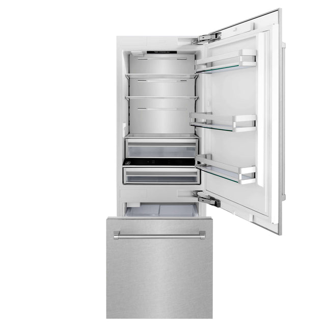 ZLINE 30 in. 16.1 cu. ft. Built-in 2-Door Bottom Freezer Refrigerator with Internal Water and Ice Dispenser in Fingerprint Resistant Stainless Steel (RBIV-SN-30)