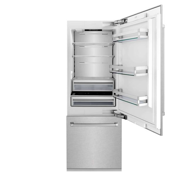 ZLINE 30 in. 16.1 cu. ft. Built-in 2-Door Bottom Freezer Refrigerator with Internal Water and Ice Dispenser in Fingerprint Resistant Stainless Steel (RBIV-SN-30)