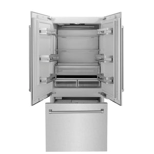 ZLINE 36 in. 19.6 cu. ft. French Door Built-In Bottom Freezer Refrigerator with Water Dispenser and Ice Maker in DuraSnow® Stainless Steel (RBIV-SN-36)