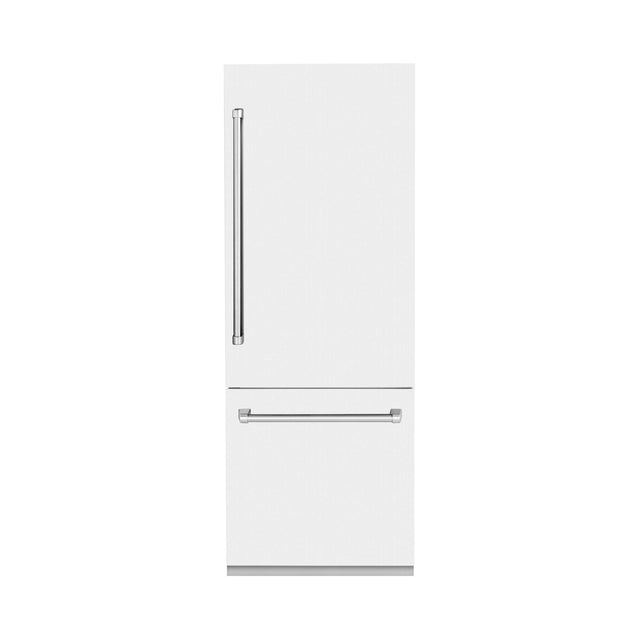 ZLINE 30 in. 16.1 cu. ft. Built-in 2-Door Bottom Freezer Refrigerator with Internal Water and Ice Dispenser in White Matte (RBIV-WM-30)