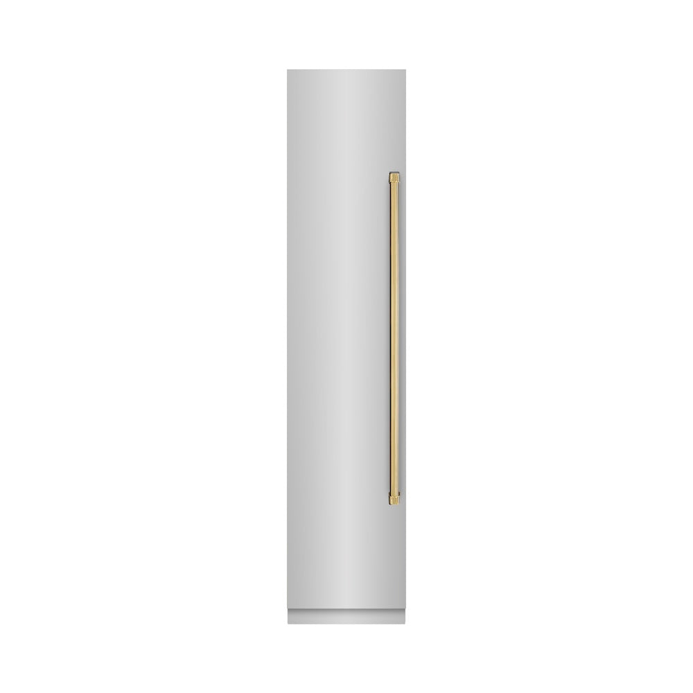 ZLINE Autograph Edition 18 in. 8.6 cu. ft. Left Hinge Column Freezer in Stainless Steel with Graphite Gray Interior and Polished Gold Accents (RCFVLZ-30418-G)