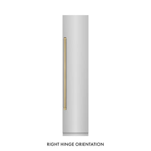 ZLINE Autograph Edition 18 in. 8.6 cu. ft. Right Hinge Column Freezer in Stainless Steel with Graphite Gray Interior and Champagne Bronze Accents (RCFVRZ-30418-CB)