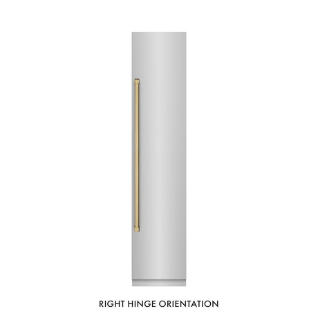 ZLINE Autograph Edition 18 in. 8.6 cu. ft. Right Hinge Column Freezer in Stainless Steel with Graphite Gray Interior and Champagne Bronze Accents (RCFVRZ-30418-CB)