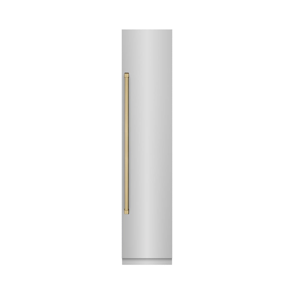 ZLINE Autograph Edition 18 in. 8.6 cu. ft. Right Hinge Column Freezer in Stainless Steel with Graphite Gray Interior and Champagne Bronze Accents (RCFVRZ-30418-CB)