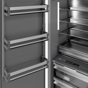 ZLINE Autograph Edition 18 in. 8.6 cu. ft. Right Hinge Column Freezer in Stainless Steel with Graphite Gray Interior and Polished Gold Accents (RCFVRZ-304-18-G)