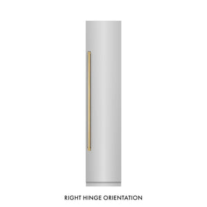 ZLINE Autograph Edition 18 in. 8.6 cu. ft. Right Hinge Column Freezer in Stainless Steel with Graphite Gray Interior and Polished Gold Accents (RCFVRZ-304-18-G)