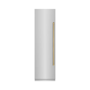 ZLINE Autograph Edition 24 in. 12.4 cu. ft. Column Freezer in Stainless Steel with Graphite Gray Interior and Champagne Bronze Accents (RCFVZ-304-24-CB)