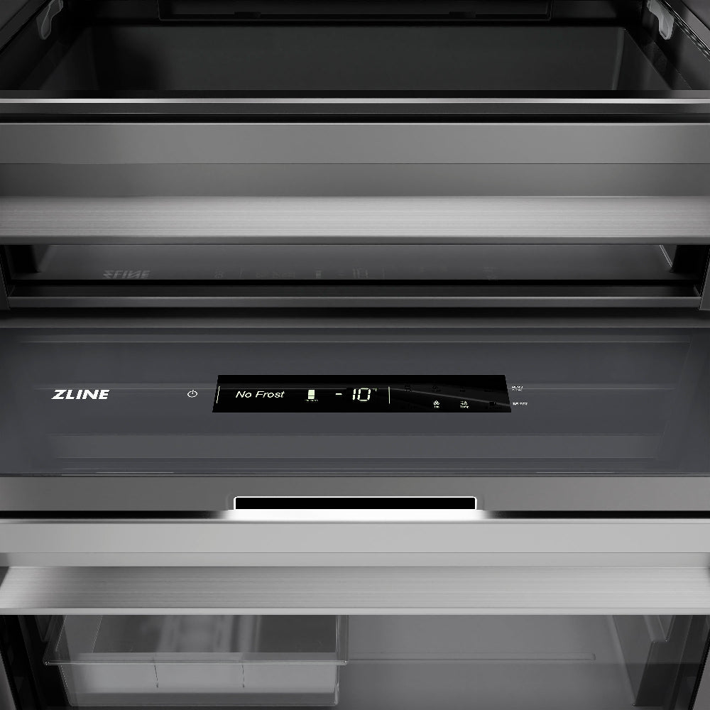 ZLINE Autograph Edition 24 in. 12.4 cu. ft. Column Freezer in Stainless Steel with Graphite Gray Interior and Polished Gold Accents (RCFVZ-304-24-G)