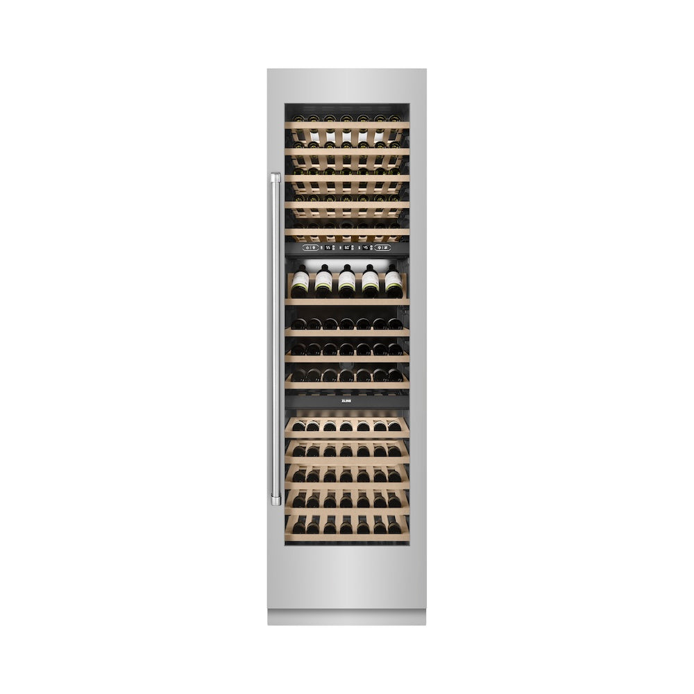 ZLINE 24 in. 12.4 cu. ft. Triple Zone 100 Bottle Column Wine Cooler in Stainless Steel (RCWV-304-24)