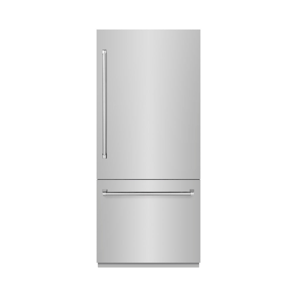 ZLINE 36 in. 19.8 cu. ft. Built-In Bottom Freezer Refrigerator with Water Dispenser and Ice Maker in Stainless Steel with Graphite Gray Interior (GRBIT-304-36)