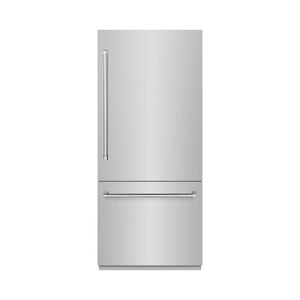 ZLINE 36 in. 19.8 cu. ft. Built-In Bottom Freezer Refrigerator with Water Dispenser and Ice Maker in Stainless Steel with Graphite Gray Interior (GRBIT-304-36)