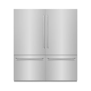 ZLINE 72 in. 39.6 cu. ft. French Door Built-In Bottom Freezer Refrigerator with Water Dispensers and Ice Makers in Stainless Steel with Graphite Gray Interior (GRBIT-304-72)