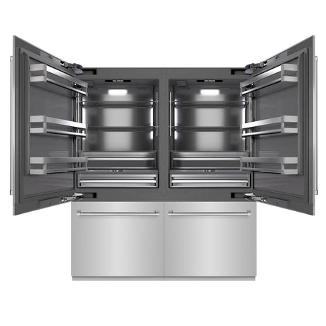 ZLINE 72 in. 39.6 cu. ft. French Door Built-In Bottom Freezer Refrigerator with Water Dispensers and Ice Makers in Stainless Steel with Graphite Gray Interior (GRBIT-304-72)