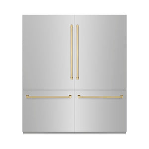 ZLINE Autograph Edition 72 in. 39.6 cu. ft. French Door Built-In Bottom Freezer Refrigerator with Water Dispensers and Ice Makers in Stainless Steel with Graphite Gray Interior and Champagne Bronze Accents (GRBITZ-304-72CB)