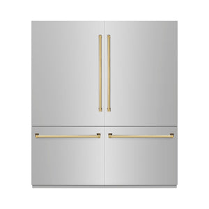 ZLINE Autograph Edition 72 in. 39.6 cu. ft. French Door Built-In Bottom Freezer Refrigerator with Water Dispensers and Ice Makers in Stainless Steel with Graphite Gray Interior and Polished Gold Accents (GRBITZ-304-72G)
