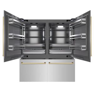 ZLINE Autograph Edition 72 in. 39.6 cu. ft. French Door Built-In Bottom Freezer Refrigerator with Water Dispensers and Ice Makers in Stainless Steel with Graphite Gray Interior and Polished Gold Accents (GRBITZ-304-72G)