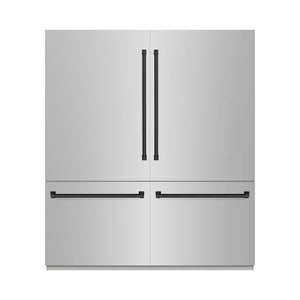 ZLINE Autograph Edition 72 in. 39.6 cu. ft. French Door Built-In Bottom Freezer Refrigerator with Water Dispensers and Ice Makers in Stainless Steel with Graphite Gray Interior and Matte Black Accents (GRBITZ-304-72MB)