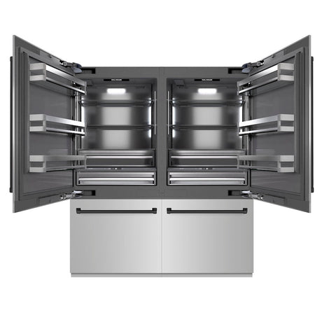 ZLINE Autograph Edition 72 in. 39.6 cu. ft. French Door Built-In Bottom Freezer Refrigerator with Water Dispensers and Ice Makers in Stainless Steel with Graphite Gray Interior and Matte Black Accents (GRBITZ-304-72MB)