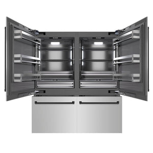 ZLINE Autograph Edition 72 in. 39.6 cu. ft. French Door Built-In Bottom Freezer Refrigerator with Water Dispensers and Ice Makers in Stainless Steel with Graphite Gray Interior and Matte Black Accents (GRBITZ-304-72MB)