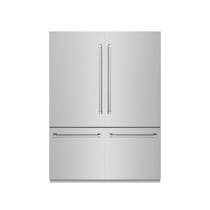 ZLINE 60 in. 32.2 cu. ft. French Door Built-In Bottom Freezer Refrigerator with Water Dispensers and Ice Makers in Stainless Steel with Graphite Gray Interior (GRBIV-304-60)