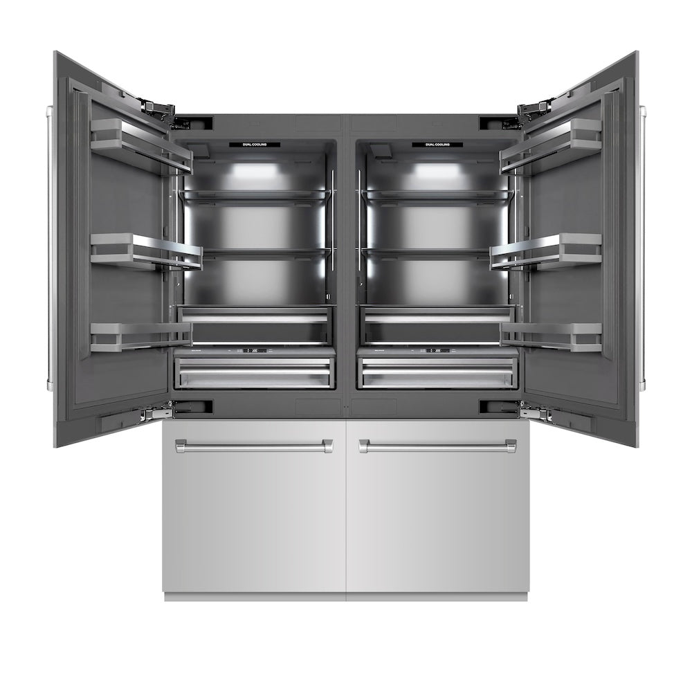 ZLINE 60 in. 32.2 cu. ft. French Door Built-In Bottom Freezer Refrigerator with Water Dispensers and Ice Makers in Stainless Steel with Graphite Gray Interior (GRBIV-304-60)