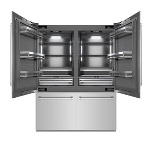 ZLINE 60 in. 32.2 cu. ft. French Door Built-In Bottom Freezer Refrigerator with Water Dispensers and Ice Makers in Stainless Steel with Graphite Gray Interior (GRBIV-304-60)