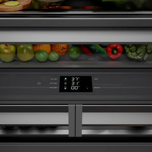 ZLINE Autograph Edition 36 in. 19.6 cu. ft. French Door Built-In Bottom Freezer Refrigerator with Water Dispenser and Ice Maker in Stainless Steel with Graphite Gray Interior and Polished Gold Accents (GRBIVZ-304-36G)