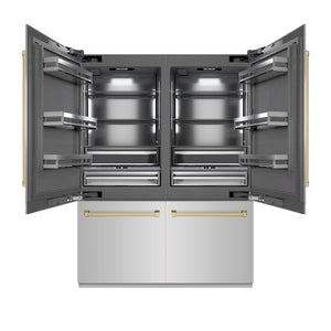 ZLINE Autograph Edition 60 in. 32.2 cu. ft. French Door Built-In Bottom Freezer Refrigerator with Water Dispenser and Ice Maker in Stainless Steel with Graphite Gray Interior and Champagne Bronze Accents (GRBIVZ-304-60CB)