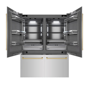 ZLINE Autograph Edition 60 in. 32.2 cu. ft. French Door Built-In Bottom Freezer Refrigerator with Water Dispenser and Ice Maker in Stainless Steel with Graphite Gray Interior and Champagne Bronze Accents (GRBIVZ-304-60CB)