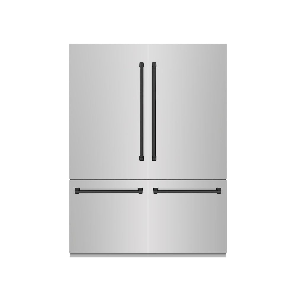 ZLINE Autograph Edition 60 in. 32.2 cu. ft. French Door Built-In Bottom Freezer Refrigerator with Water Dispenser and Ice Maker in Stainless Steel with Graphite Gray Interior and Matte Black Accents (GRBIVZ-304-60MB)