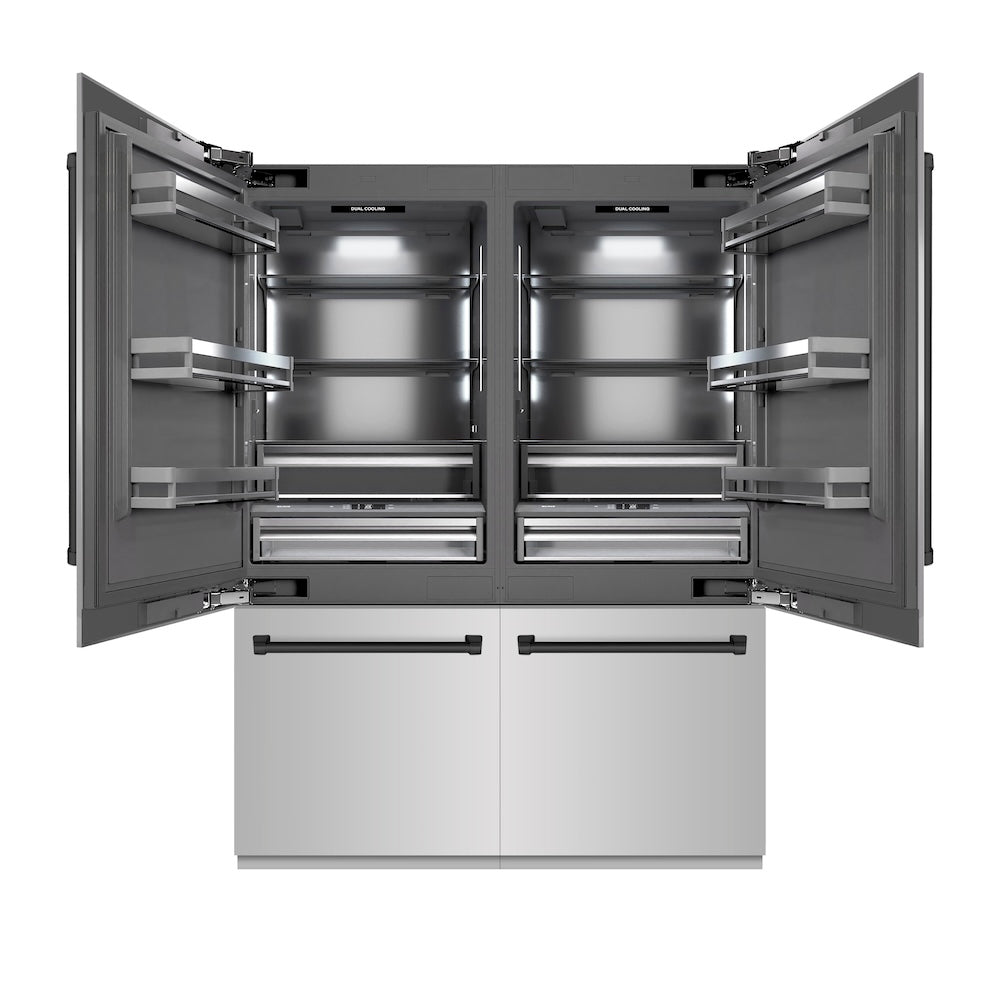 ZLINE Autograph Edition 60 in. 32.2 cu. ft. French Door Built-In Bottom Freezer Refrigerator with Water Dispenser and Ice Maker in Stainless Steel with Graphite Gray Interior and Matte Black Accents (GRBIVZ-304-60MB)