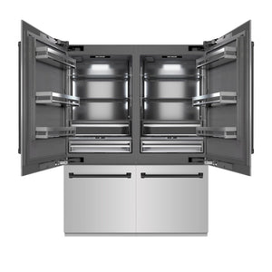 ZLINE Autograph Edition 60 in. 32.2 cu. ft. French Door Built-In Bottom Freezer Refrigerator with Water Dispenser and Ice Maker in Stainless Steel with Graphite Gray Interior and Matte Black Accents (GRBIVZ-304-60MB)